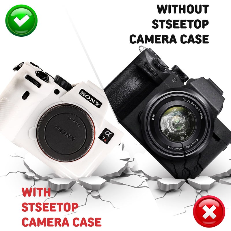 STSEETOP Camera Case for Sony A7RIV A7R4 - Protective Silicone DSLR Skin Cover, Detachable Cage, Shockproof, Dustproof (White) - Image 5
